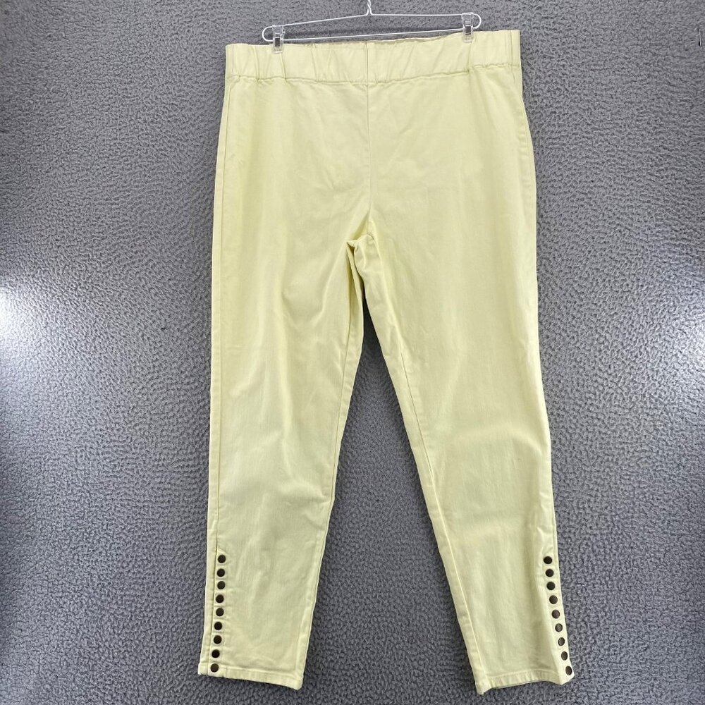 Soft Surroundings Light Yellow Skinny Pants with Button Hem
